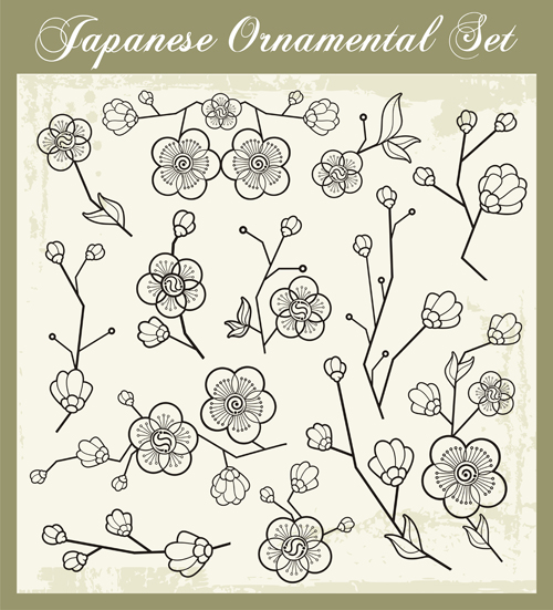 Japanese styles ornaments design vector set 13