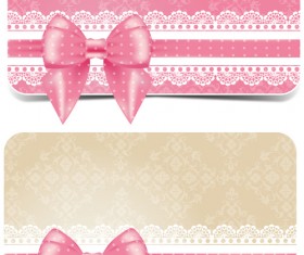 Lace with pink bow business card vector