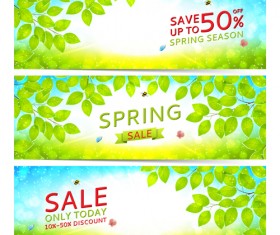 Leaves with spring sale banners vector