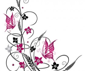 Ornament floral with butterflies vectors material 02