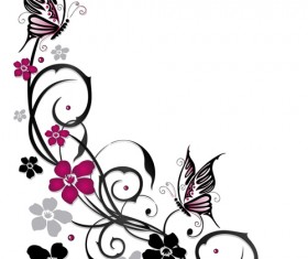 Ornament floral with butterflies vectors material 03