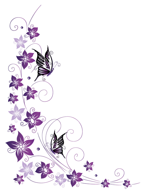 Ornament floral with butterflies vectors material 05