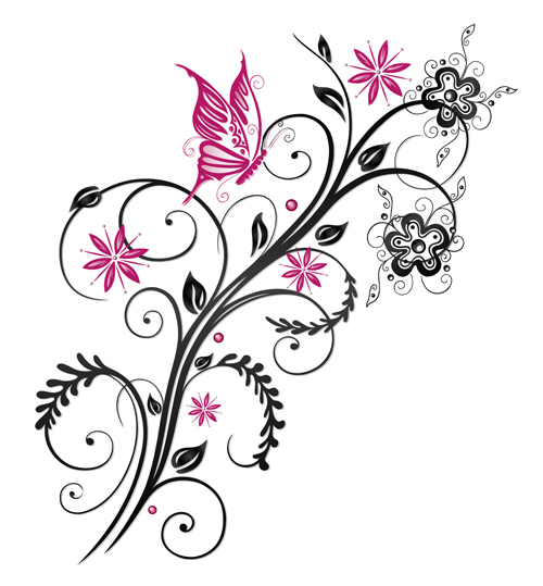 Ornament floral with butterflies vectors material 07