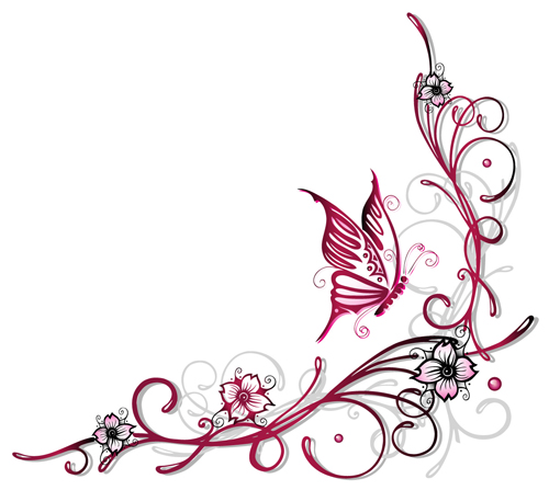 Ornament floral with butterflies vectors material 12