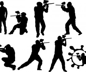 Paintball players silhouette vector