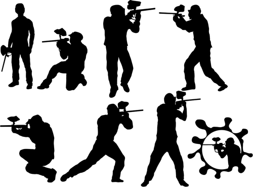 Paintball players silhouette vector