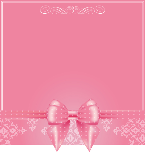 Pink background with pink bow vector 02