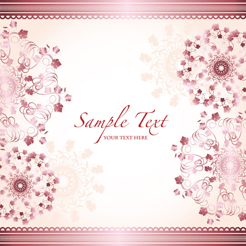 Pink border with floral background vector 01