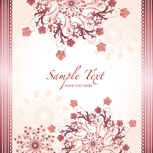 Pink border with floral background vector 02