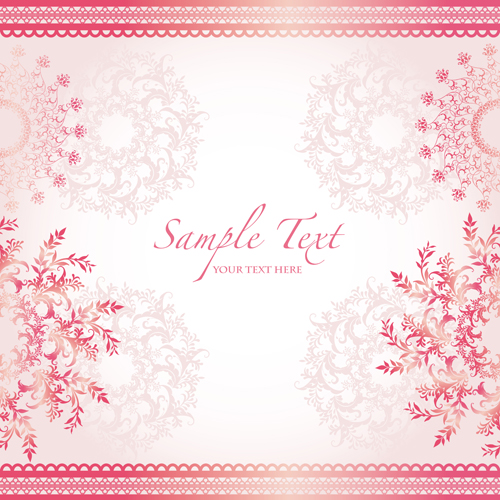 Pink border with floral background vector 04
