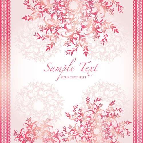 Pink border with floral background vector 05