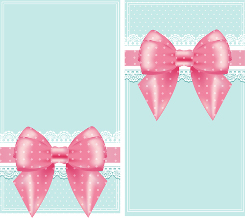 Pink bow card with lace vector 01