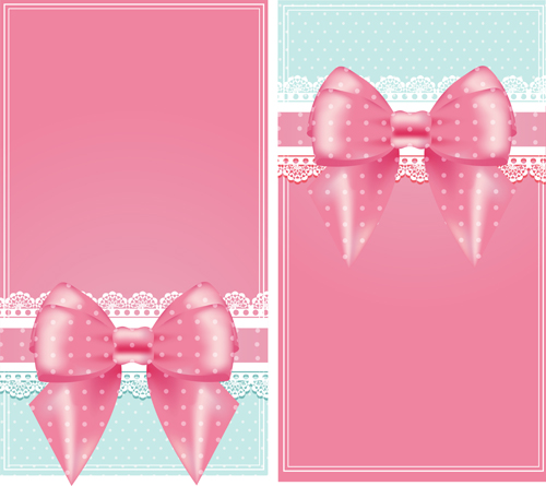 Pink bow card with lace vector 03