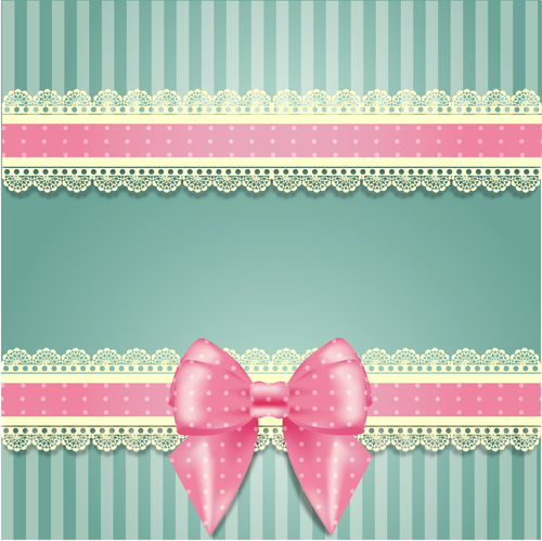 Pink bow card with lace vector 05