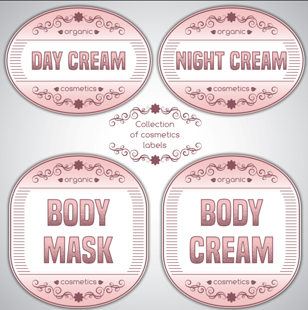 Pink cosmetics labels vector 03