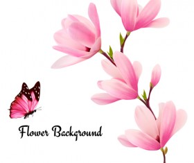 Pink magnolia flower background vector 02