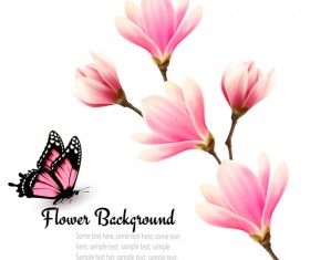 Pink magnolia flower background vector 03