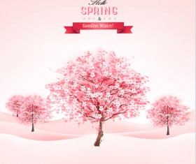 Pink tree with spring background vector 01