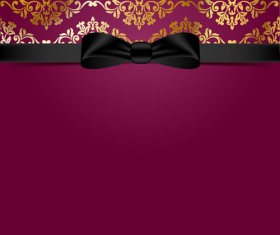 Pruple ornate background with black bow vector 02