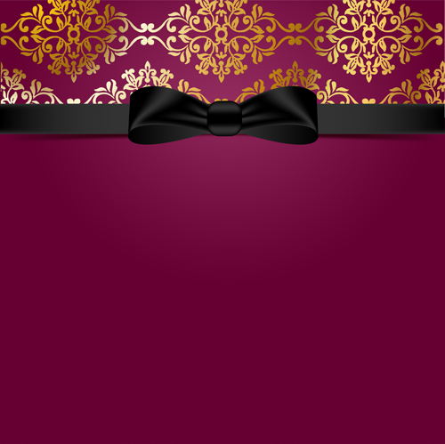 Pruple ornate background with black bow vector 02
