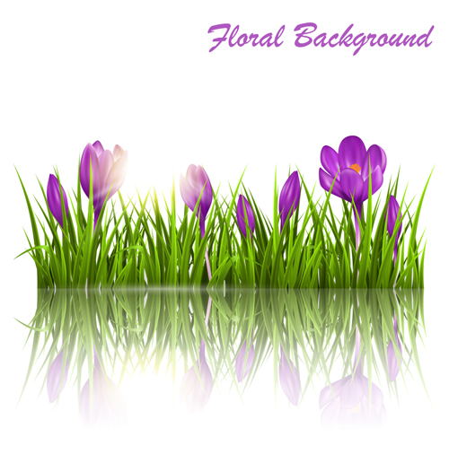 Purple flower with grass background vector