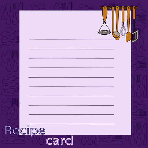 Recipe card with tableware pattern vector 05