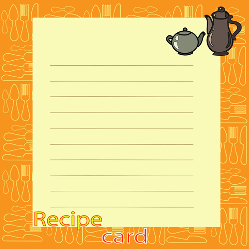 Recipe card with tableware pattern vector 06