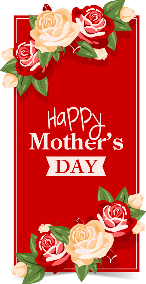 Red Mothers day card with flower vector