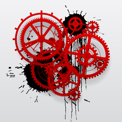 Red gear wheels with grunge background vector
