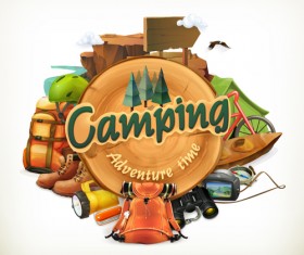 Retro camping labels vectors 02