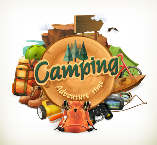 Retro camping labels vectors 02