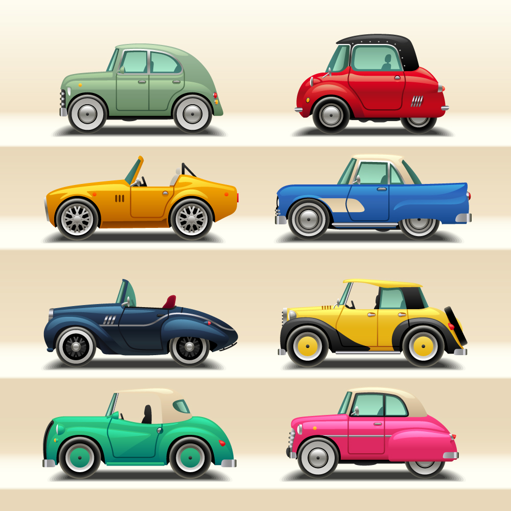 Retro car model vector set 01