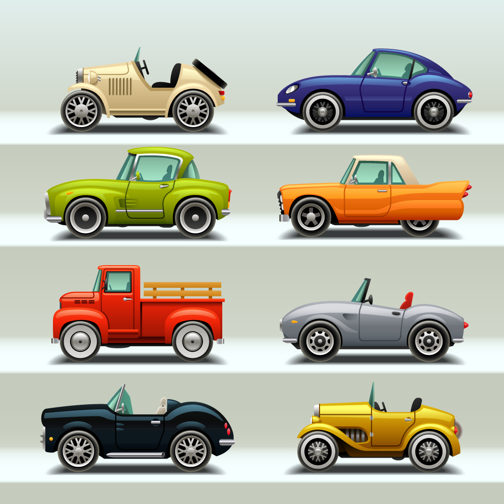 Retro car model vector set 02