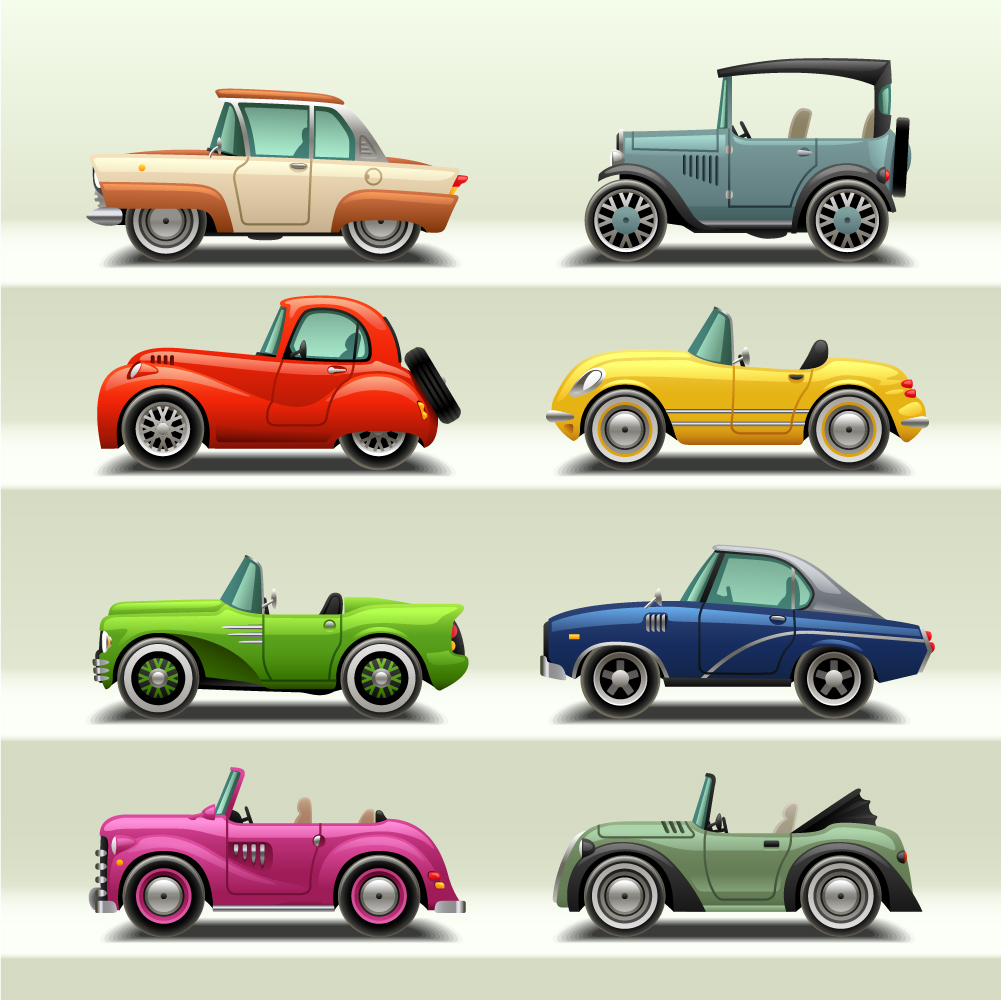 Retro car model vector set 04