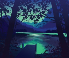 River with forest and mountains scenery vector 01