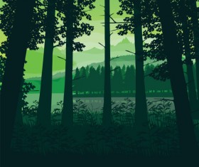 River with forest and mountains scenery vector 04