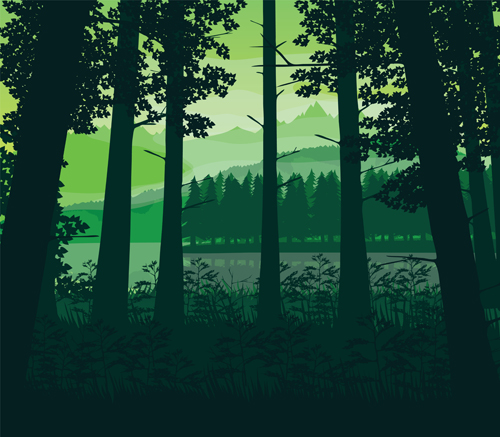 River with forest and mountains scenery vector 04