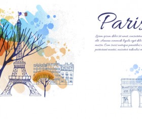 Romantic paris with watercolor tree vector background