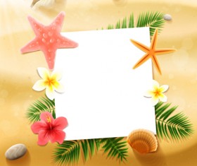 Shell with flower summer beach background vector 01