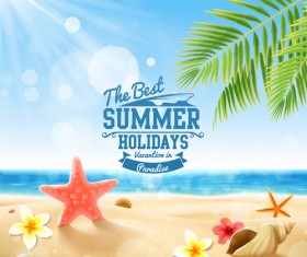 Shell with flower summer beach background vector 04