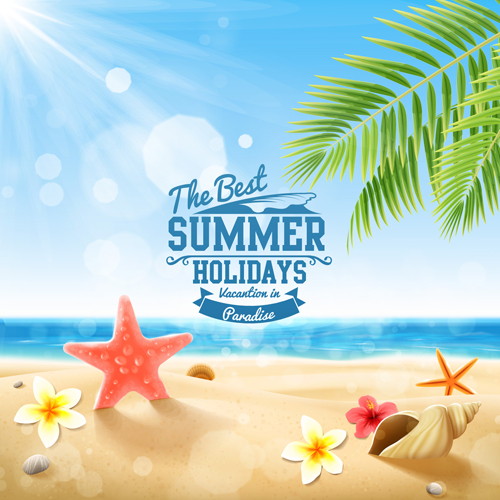 Shell with flower summer beach background vector 04 free download