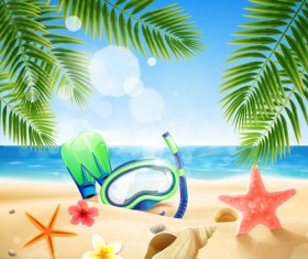 Shell with flower summer beach background vector 05