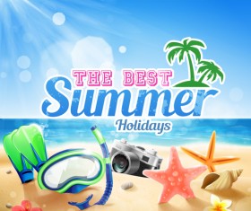 Shell with flower summer beach background vector 06