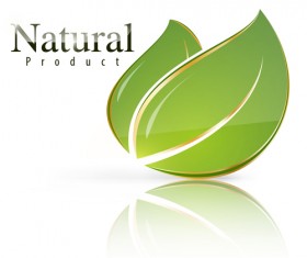 Shiny green leaf with nature logo vector 01
