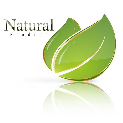 Shiny green leaf with nature logo vector 01