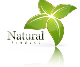 Shiny green leaf with nature logo vector 02