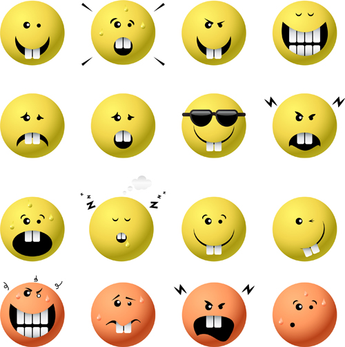 Spherical face expression icons set