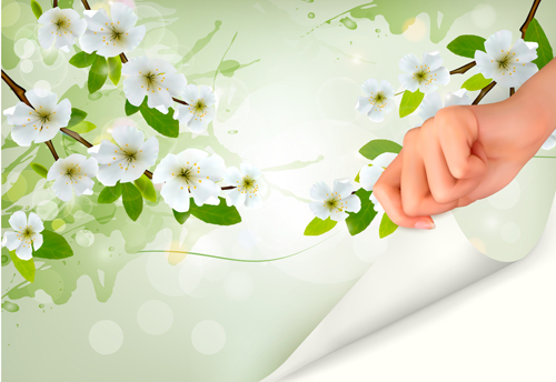 Spring background with hand vector