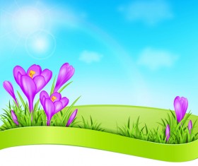 Spring background with purple flower vector 01