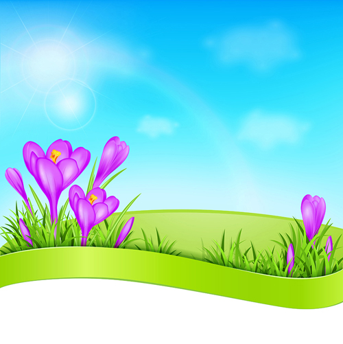 Spring background with purple flower vector 01